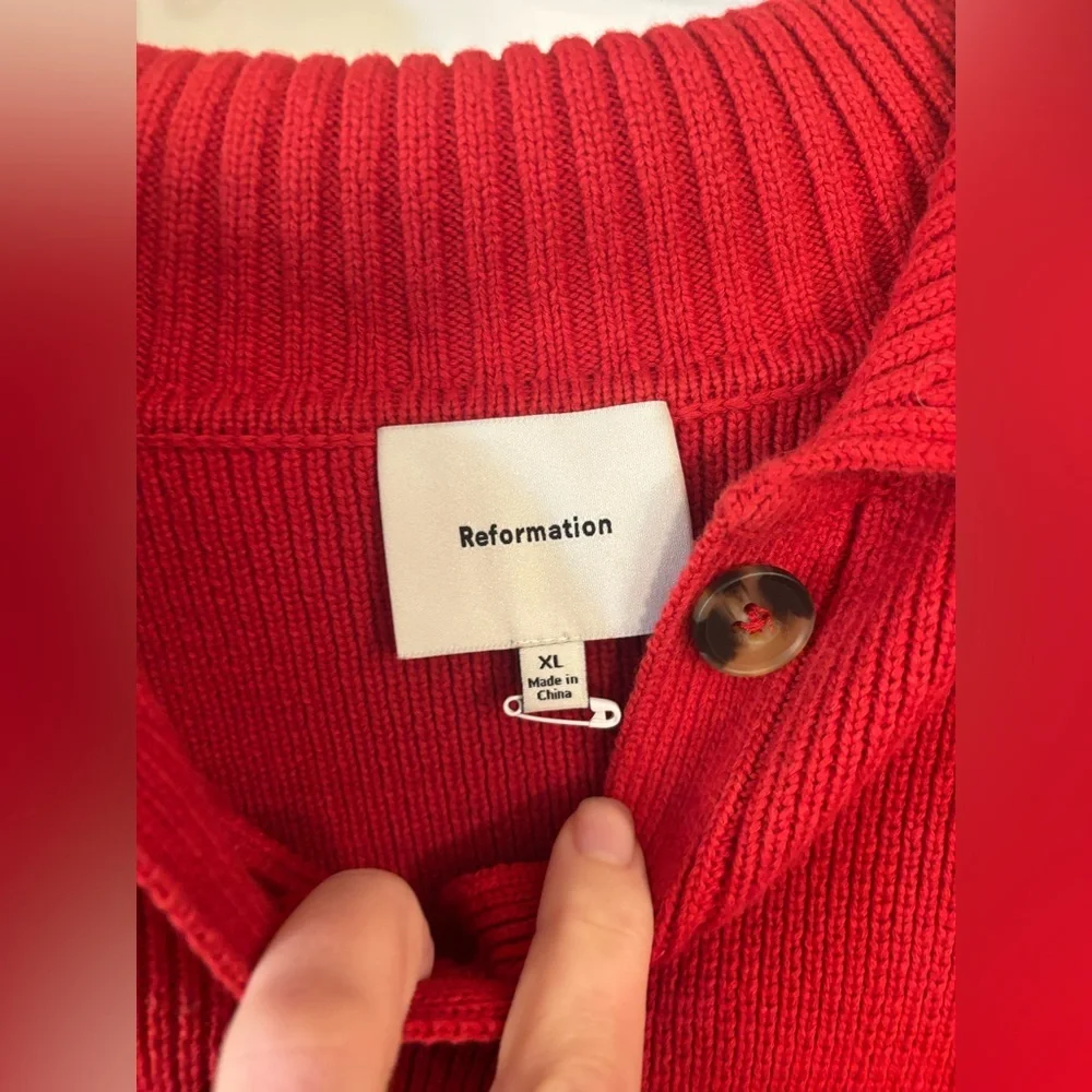 new Reformation Brooklyn Cotton polo button pullover sweater in red - Picture 4 of 6